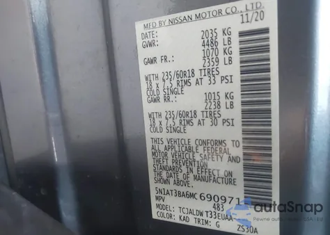 2021 Nissan Rogue Sv Fwd from USA, damaged, VIN 5N1AT3BA6MC690971